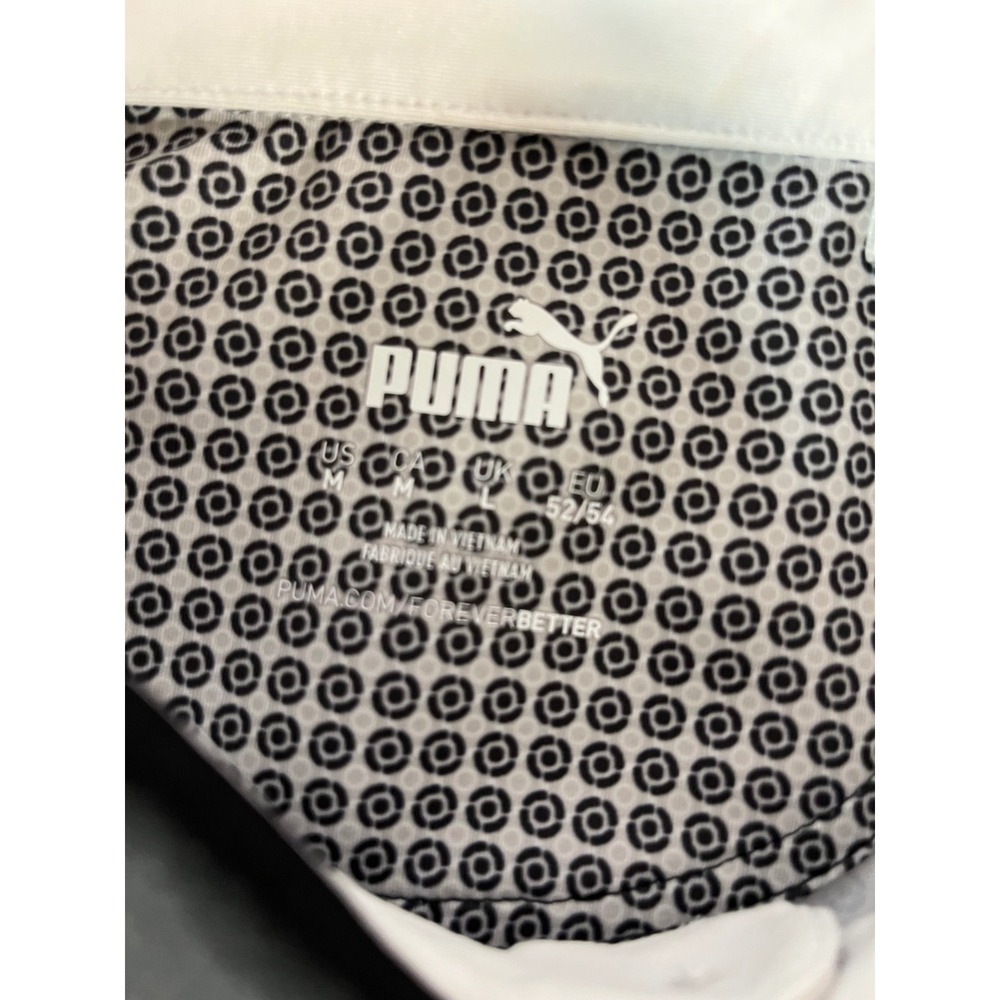Puma Polo Shirt Mens Medium Black White Geometric Print Golf Tee - Picture 3 of 6